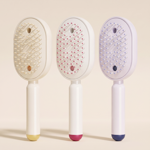 The Ivresse Mist and Glow Brush in all three colours, beige, pink and purple, side by side.